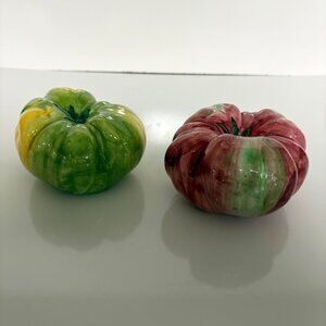 Hand-Painted Ceramic Tomatoes Green Red Glazed Home Decor Made in Italy